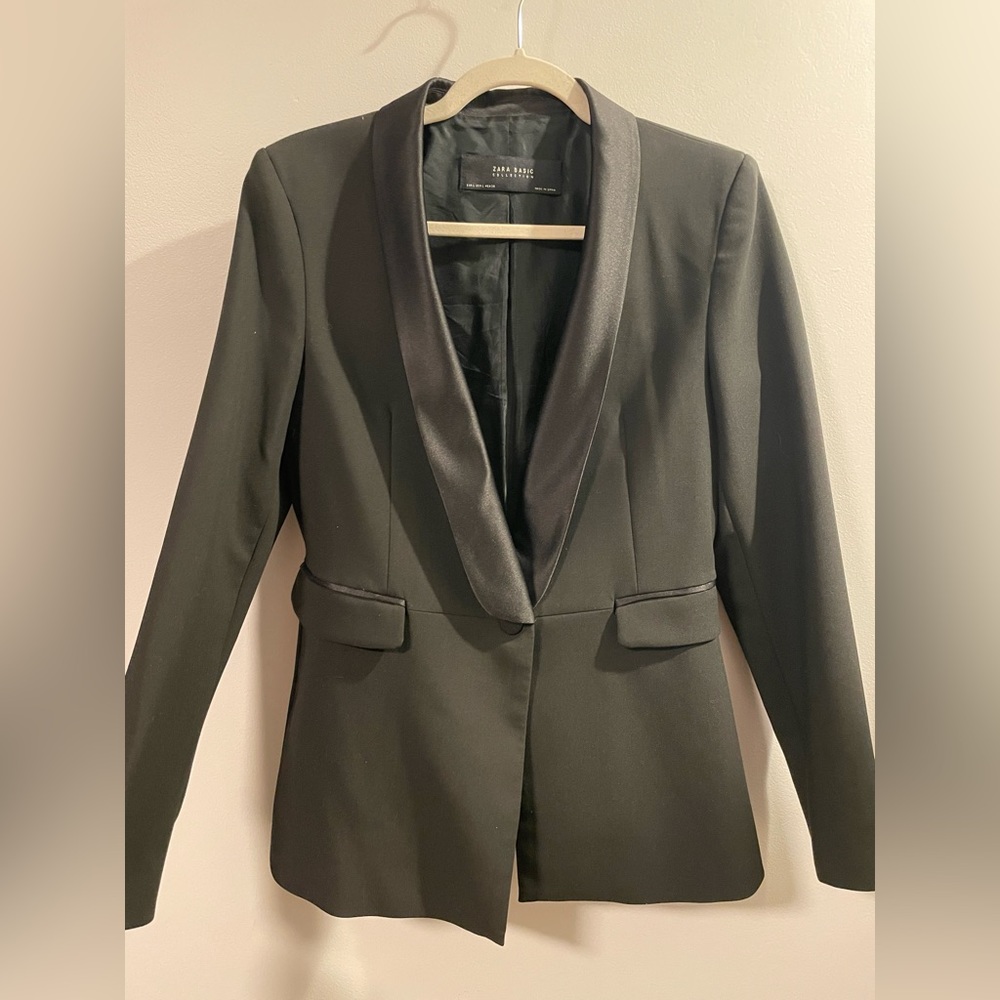 Zara Basics Womens Black Tuxedo Blazer, Fitted, Size L (fits like M or Size 8)